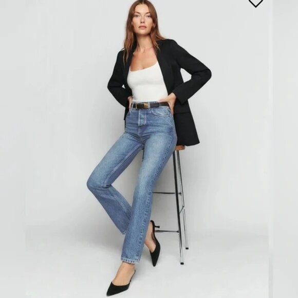 REFORMATION High Rise Button Fly Straight Jeans in Maya Wash Size 25 - Picture 4 of 6